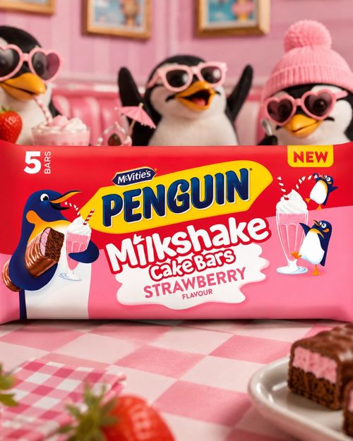 McVitie's Penguin Milkshake Cake Bars 5 Strawberry Flavour Snacks 122 g